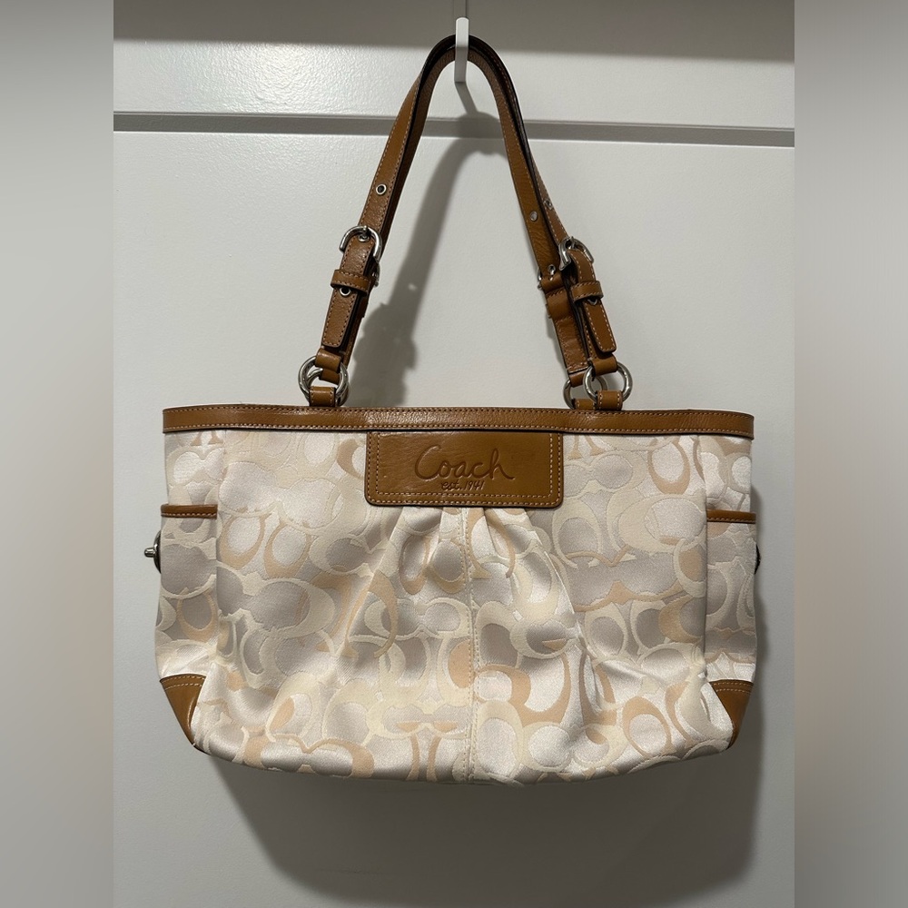 SOLD - Coach F13762 Optic Signature Soho Pleated Satchel Shoulder Handbag Purse